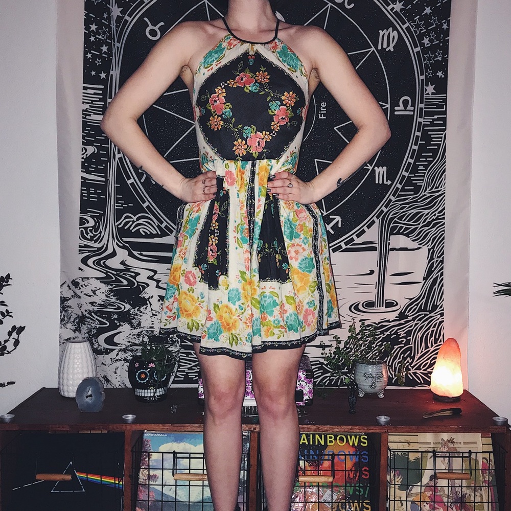 Black Floral Fit & Flare Empire Waisted Dress